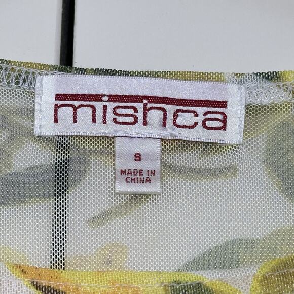 Mishca Sheer Mesh All Over Lemon Print Peplum Top Womens Sz S Stretch Whimsical - Picture 6 of 7